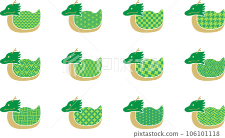 綠色和金色日本圖案的龍年圖標集 106101118