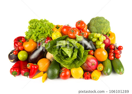 Fruits and vegetables isolated on white . 106101289