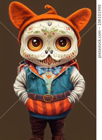 Funny of Halloween creature. A dramatic, mystical backdrop for Halloween. Pumpkins and the atmosphere of the Halloween holiday. 3D rendering 106101998