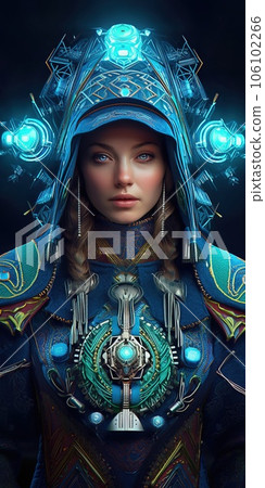 Portrait of Fantastic Warrior. High-tech futuristic man from the future. Generative AI Art. 106102266