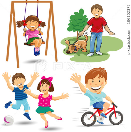 group of Happy kids jumping together during a sunny day	 106102372