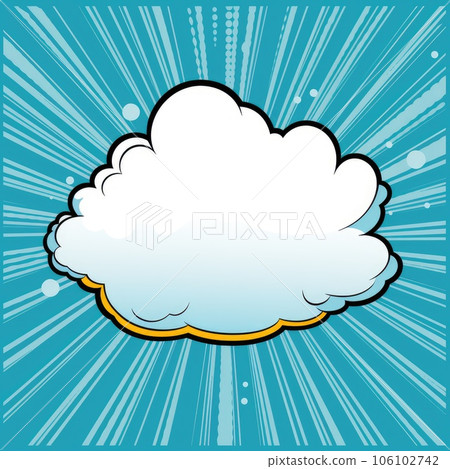Empty comic speech bubble in form of cloud and rays on blue background. Empty comic speech bubble in form of cloud and rays on blue background. 106102742