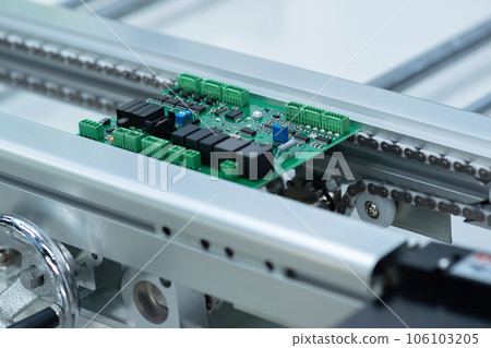 stage of PCB production on the conveyor of automatic production line 106103205