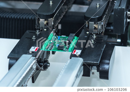 stage of printed circuit board production on the conveyor of automatic production line 106103206