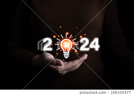 Businesswoman prepare plan goal for new year, great business future, target at work, new business project to support new customer, happy at workplace for the new year. 106103477
