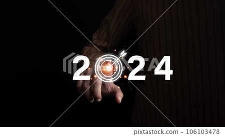 Businesswoman prepare plan goal for new year, great business future, target at work, new business project to support new customer, happy at workplace for the new year. 106103478