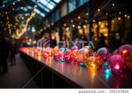 Various glass balls with colorful Illuminated light bulbs - elements of decor party Various glass balls with colorful Illuminated light bulbs - elements of decor party 106103666