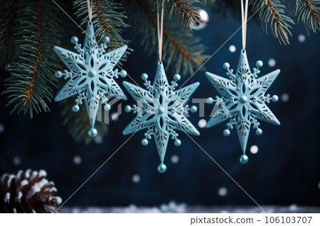 Christmas and New Year decoration with copy space. Christmas balls and baubles on blurred background Christmas and New Year decoration with copy space. Christmas balls and baubles on blurred background 106103707