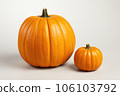 Two orange Pumpkins - big and small, on white background. 106103792