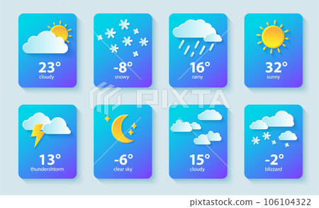 Set weather icon. Website or mobile app ui. Paper cut Set weather icon. Website or mobile app ui. Paper cut 106104322