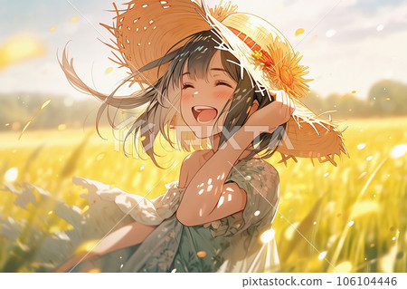 A girl wearing a straw hat - Stock Illustration [106104446] - PIXTA