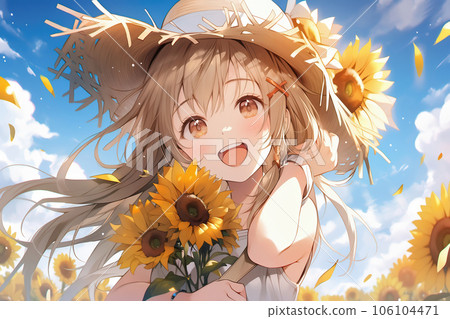 A girl wearing a straw hat 106104471