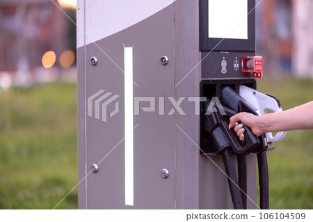 Electric Vehicle (EV) Charging Station with Ev Vehicle Power Cable Power Plug. NFC payment. Smart Energy 106104509