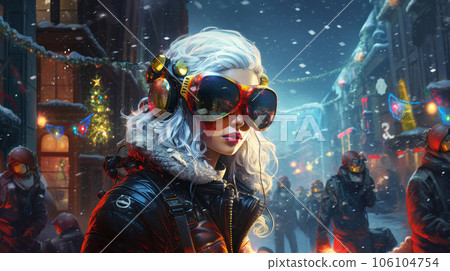 Cyberpunk Girl, Anime, Character Design, Concept Art, Beautiful Girl,  Generative AI Stock Illustration