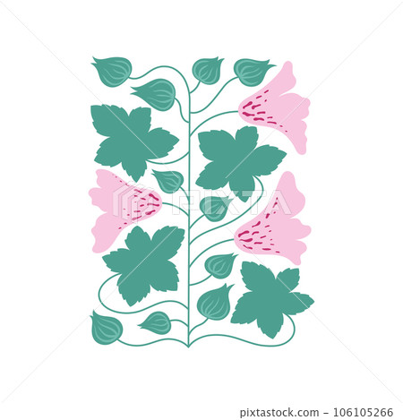 Trendy botanical wall art with Mallow rose, leaves, buds. Abstract vector illustration for card, poster. Trendy botanical wall art with Mallow rose, leaves, buds. Abstract vector illustration for card, poster. 106105266