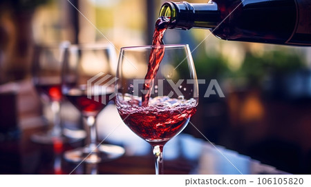 Scene of pouring wine, red wine pouring into glass AI-generated image 106105820