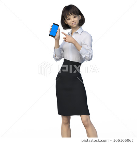 展示智能手機制服 perming3DCG 插畫素材的女商人 106106065