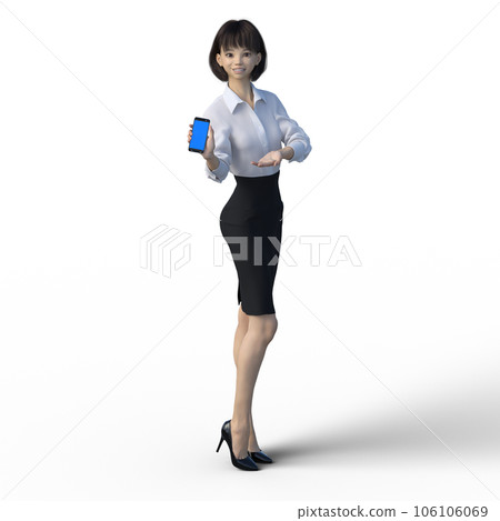 展示智能手機制服 perming3DCG 插畫素材的女商人 106106069