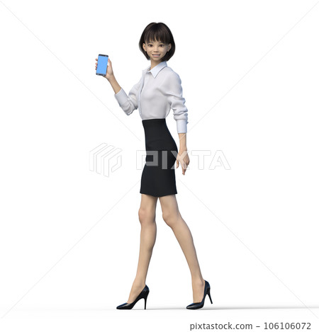 Business woman showing a smartphone uniform perming3DCG illustration material Business woman showing a smartphone uniform perming3DCG illustration material 106106072