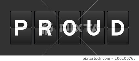 Black color analog flip board with word proud on gray background 106106763