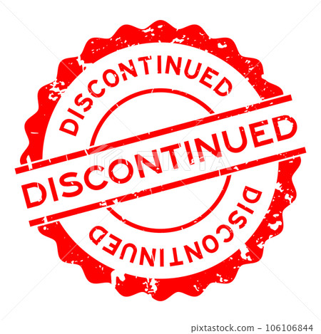 Grunge red discontinued word round rubber seal stamp on white background 106106844