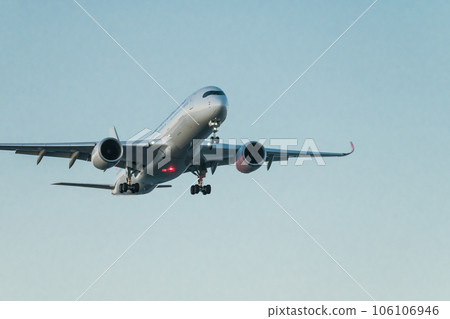 [黃昏時分，日航飛機準備從城南島海濱公園上空降落] 106106946