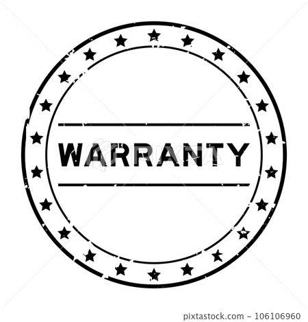 Grunge black warranty word round rubber seal stamp on white background 106106960