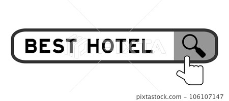 Search banner in word best hotel with hand over magnifier icon on white background Search banner in word best hotel with hand over magnifier icon on white background 106107147