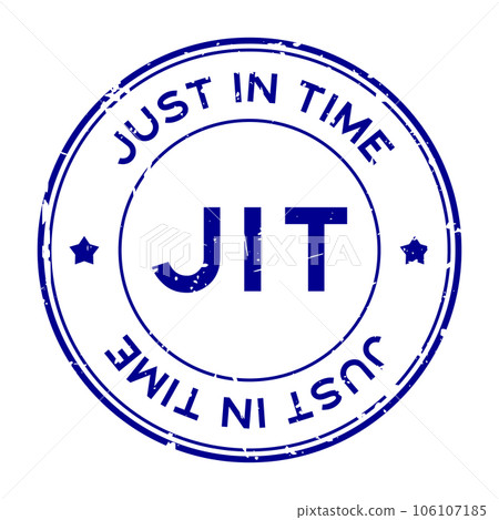 Grunge blue JIT just in time word round rubber seal stamp on white background Grunge blue JIT just in time word round rubber seal stamp on white background 106107185
