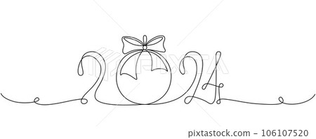 2024 continuous single line sign. Vector stock illustration isolated on white background for design template new year banner, flyer, greeting card. Editable stroke. EPS10 2024 continuous single line sign. Vector stock illustration isolated on white background for design template new year banner, flyer, greeting card. Editable stroke. EPS10 106107520