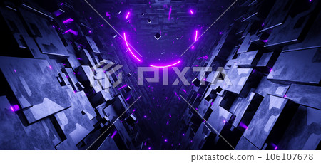 Sci-fi triangle tunnel with neon circle sign concept background 106107678