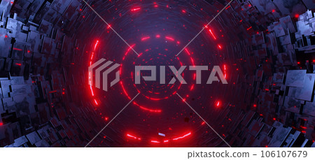 Sci-fi round empty tunnel with glowing red neon circle concept background 106107679
