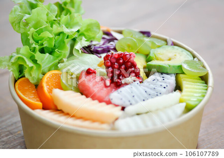 fruit and vegetable salad or cantaloupe, dragon fruit and lettuce salad fruit and vegetable salad or cantaloupe, dragon fruit and lettuce salad 106107789