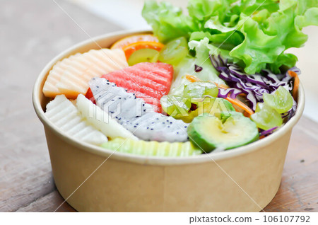 fruit and vegetable salad or cantaloupe, dragon fruit and lettuce salad fruit and vegetable salad or cantaloupe, dragon fruit and lettuce salad 106107792