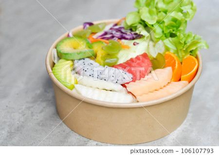fruit and vegetable salad or cantaloupe, dragon fruit and lettuce salad fruit and vegetable salad or cantaloupe, dragon fruit and lettuce salad 106107793