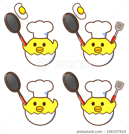 A set of chicks in cook hats cooking fried eggs (right hand) A set of chicks in cook hats cooking fried eggs (right hand) 106107928