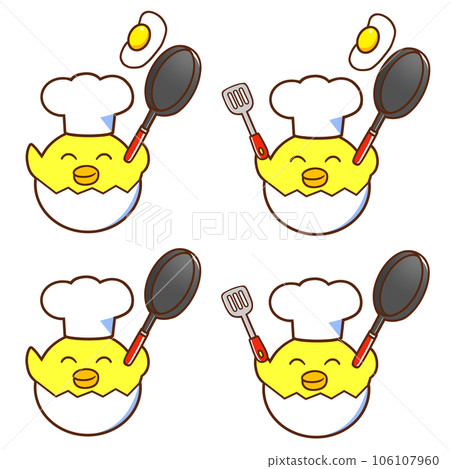 戴廚師帽的小雞正在做煎蛋套餐(左手) 戴廚師帽的小雞正在做煎蛋套餐(左手) 106107960
