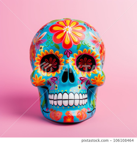 Sugar skull for the Day of the Dead on a bright background. Traditions. Mexico. Minimalism. 106108464