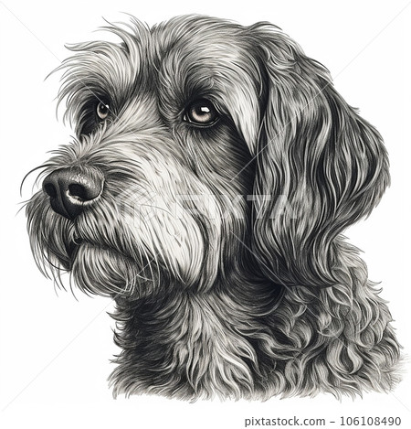 Drathaar, engraving style, close-up portrait, black and white drawing, hunting dog Drathaar, engraving style, close-up portrait, black and white drawing, hunting dog 106108490