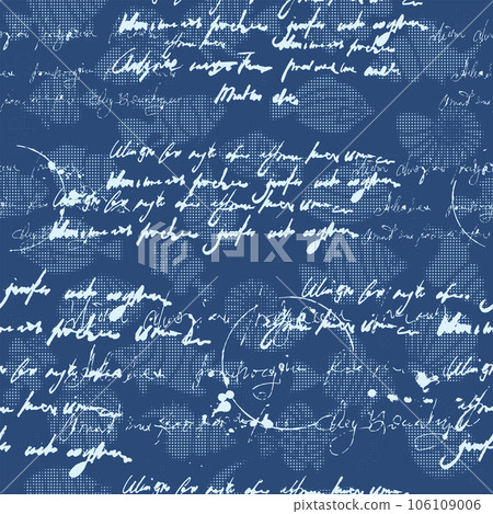 Tropical fishes seashell silhouette style seamless pattern, unreadable text, handwritten text, halftone dots Tropical fishes seashell silhouette style seamless pattern, unreadable text, handwritten text, halftone dots 106109006