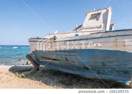 Abandoned Old Boat by the Shore Malia Beach - Crete - July - 2023 106109335