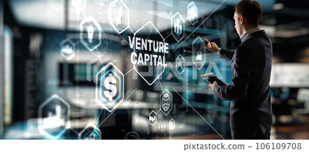 Businessman touching finger Venture Capital. Mixed Media Businessman touching finger Venture Capital. Mixed Media 106109708