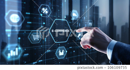 Businessman clicks E-commerce Global Business Digital Marketing Businessman clicks E-commerce Global Business Digital Marketing 106109735