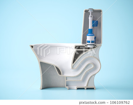 Cross section of toilet bowl. Structure of bowl and toilet tank. Cross section of toilet bowl. Structure of bowl and toilet tank. 106109762