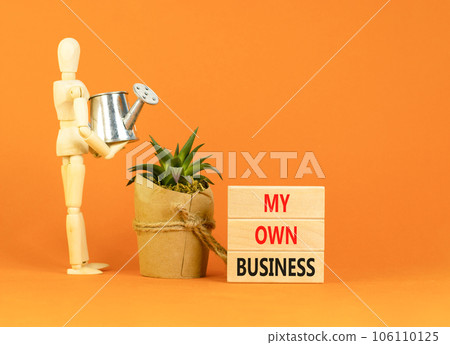 My own business symbol. Concept words My own business on wooden block. Beautiful orange table orange background. Businessman model. Business motivational my own business concept. Copy space. My own business symbol. Concept words My own business on wooden block. Beautiful orange table orange background. Businessman model. Business motivational my own business concept. Copy space. 106110125