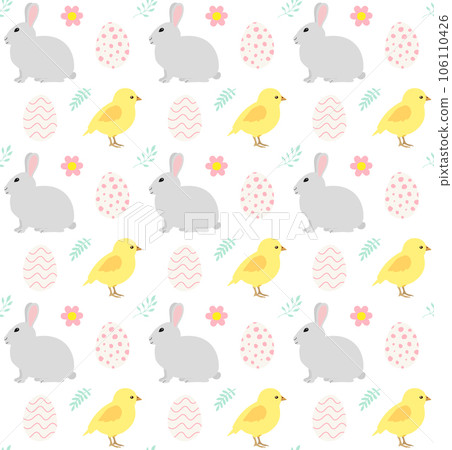 Vector seamless pattern of Easter rabbit chick 106110426