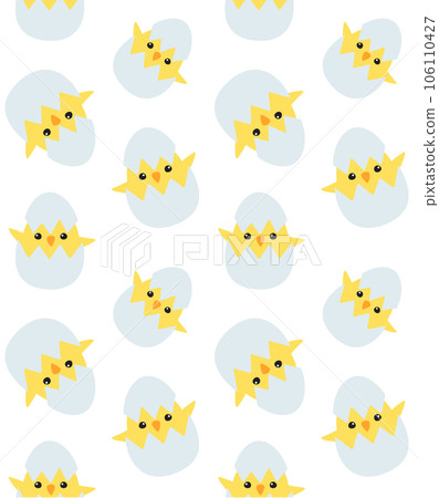 Vector seamless pattern of flat chick in egg shell 106110427