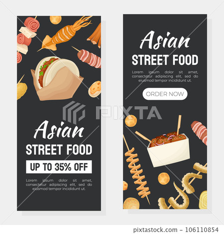 Asian Street Food Web Banner with Snack Vector Template Asian Street Food Web Banner with Snack Vector Template 106110854