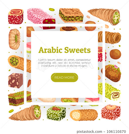 Eastern and Arabic Sweets Banner Design Vector Template Eastern and Arabic Sweets Banner Design Vector Template 106110870