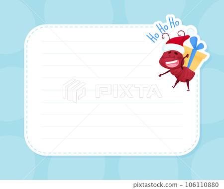 Empty Note Card with Cute Ant Character Carry Gift Vector Template 106110880